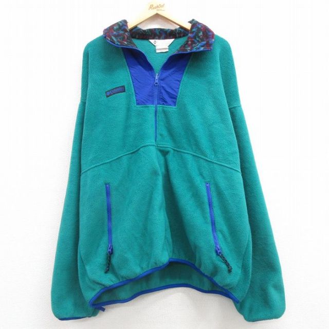 XL★古着 コロンビア COLUMBIA 長袖 フリース ジャケット メンズ 90年代 90s 大きいサイズ 青緑 25feb07 中古 アウター