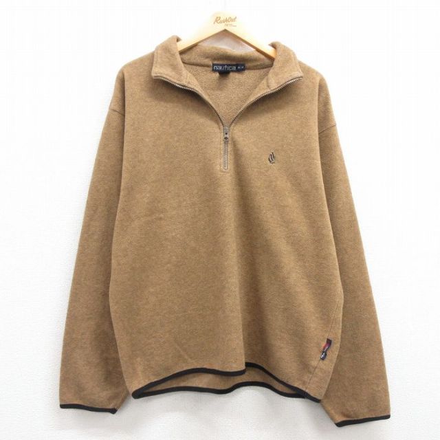L★古着 ノーティカ NAUTICA 長袖 ブランド ハーフジップ フリース ジャケット メンズ 90年代 90s ワンポイントロゴ USA製 茶 ブラウン 25feb07 中古 アウター
