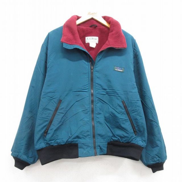 L★古着 エルエルビーン LLBEAN 長袖 ウォームアップ ジャケット メンズ 90年代 90s 青緑 内側フリース 25feb07 中古 アウター