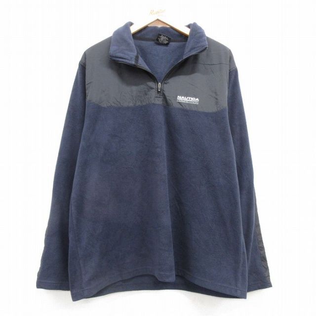 L★古着 ノーティカ NAUTICA 長袖 ブランド ハーフジップ フリース ジャケット メンズ ワンポイントロゴ 紺他 ネイビー 25feb07 中古 アウター