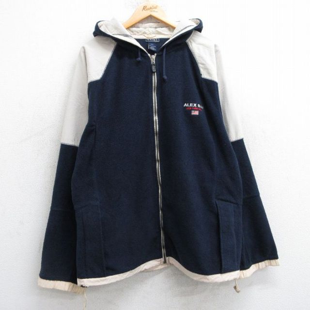 【50%OFF】L★古着 長袖 フリース ジャケット パーカー メンズ ALEXBAY ラグラン 紺他 ネイビー 25feb08 中古 アウター