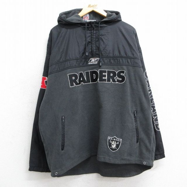 XL★古着 リーボック REEBOK 長袖 ハーフジップ フリース ジャケット パーカー メンズ 00年代 00s NFL オークランドレイダース 黒他 ブラック アメフト スーパーボウル 25feb08 中古 アウター