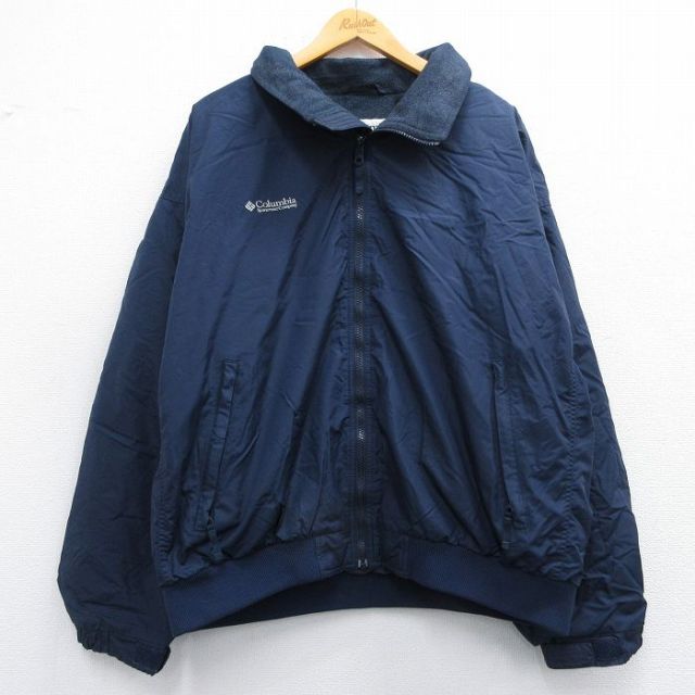 XL★古着 コロンビア COLUMBIA 長袖 ナイロン ジャケット メンズ 00年代 00s ワンポイントロゴ 大きいサイズ 紺 ネイビー 内側フリース 25feb08 中古 アウター