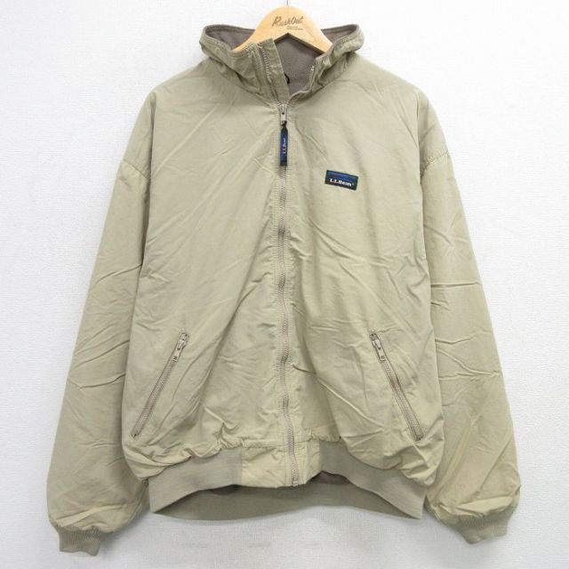 XL★古着 エルエルビーン LLBEAN 長袖 ナイロン ジャケット メンズ 80年代 80s 大きいサイズ ベージュ カーキ 内側フリース 【spe】 25feb12 中古 アウター