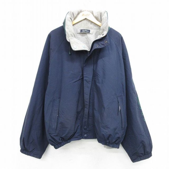 【50%OFF】XL★古着 ノーティカ NAUTICA 長袖 ブランド ジャケット メンズ 90年代 90s ビッグロゴ リバーシブル ラグラン 大きいサイズ 紺他 ネイビー 内側フリース 25feb12 中古 アウター