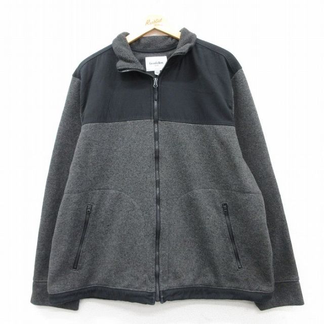 XL★古着 長袖 フリース ジャケット メンズ 黒他 ブラック 25feb10 中古 アウター