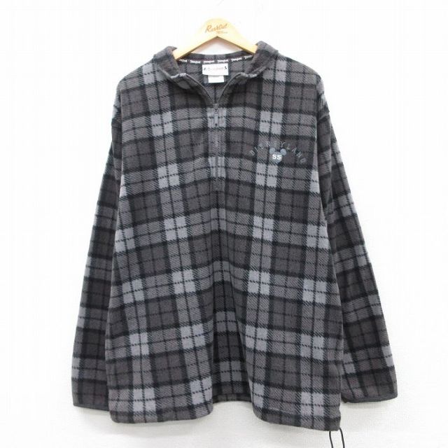 【50%OFF】XL★古着 長袖 ハーフジップ フリース ジャケット メンズ ディズニーランド グレー他 チェック 25feb10 中古 アウター