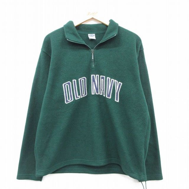 M★古着 オールドネイビー OLD NAVY 長袖 ハーフジップ フリース ジャケット メンズ 00年代 00s ビッグロゴ 緑 グリーン 25feb10 中古 アウター