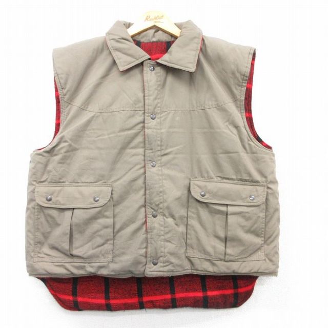 L★古着 ベスト メンズ 90年代 90s リバーシブル ベージュ系 カーキ 25feb10 中古 アウター