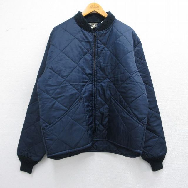 XL★古着 ゴールデンフリース 長袖 ナイロン キルティング ジャケット メンズ 90年代 90s USA製 濃紺 ネイビー 内側キルティング 【spe】 25feb14 中古 アウター