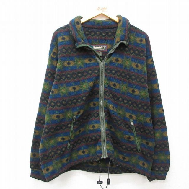 L★古着 ティンバーランド 長袖 フリース ジャケット メンズ 90年代 90s 総柄 USA製 黒他 ブラック 【spe】 25feb17 中古 アウター
