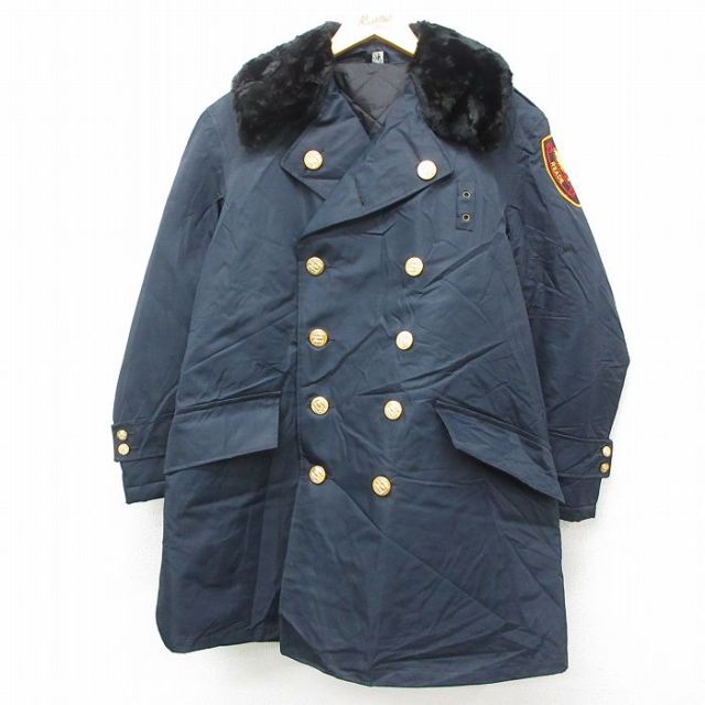 【50%OFF】M★古着 ブラウアー 長袖 ナイロン ジャケット メンズ 90年代 90s セキュリティ 襟ボア 紺 ネイビー 内側キルティング 25feb17 中古 アウター