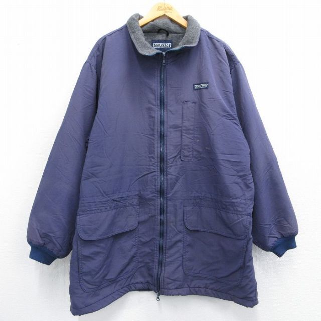XL★古着 ランズエンド 長袖 ナイロン ジャケット メンズ 90年代 90s ロング丈 USA製 紺系 ネイビー 内側フリース 25feb18 中古 アウター