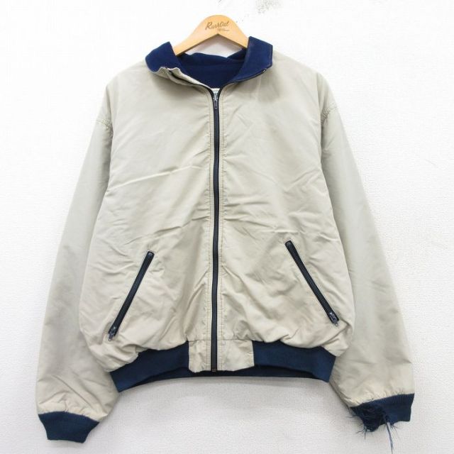XL★古着 エルエルビーン LLBEAN 長袖 ナイロン ジャケット メンズ 80年代 80s ベージュ カーキ 内側フリース 25feb18 中古 アウター