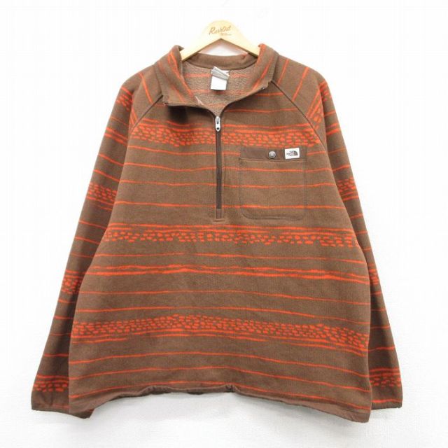XL★古着 ノースフェイス THE NORTH FACE 長袖 ハーフジップ フリース ジャケット メンズ 茶他 ブラウン 25feb18 中古 アウター