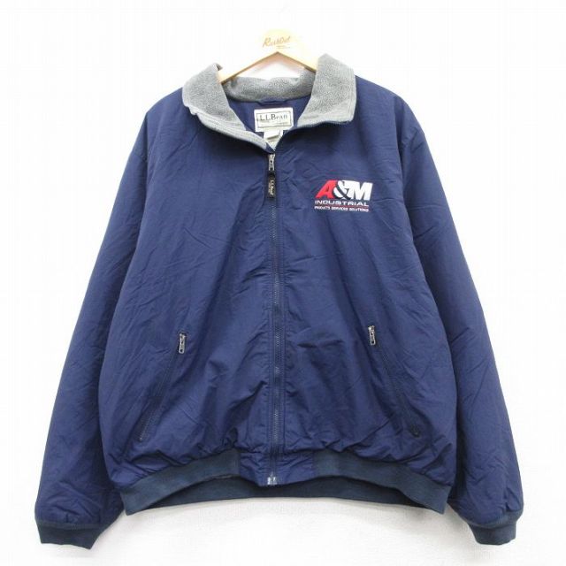 XL★古着 エルエルビーン LLBEAN 長袖 ナイロン ジャケット メンズ 00年代 00s A&M 大きいサイズ 濃紺 ネイビー 内側フリース 25feb18 中古 アウター