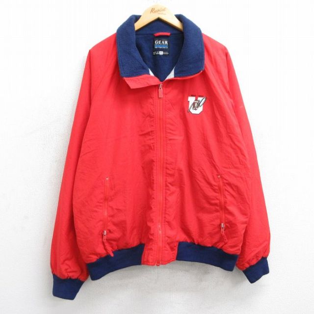XL★古着 長袖 ジャケット メンズ 90年代 90s フットボール ラグラン 赤 レッド 内側フリース 25feb21 中古 アウター