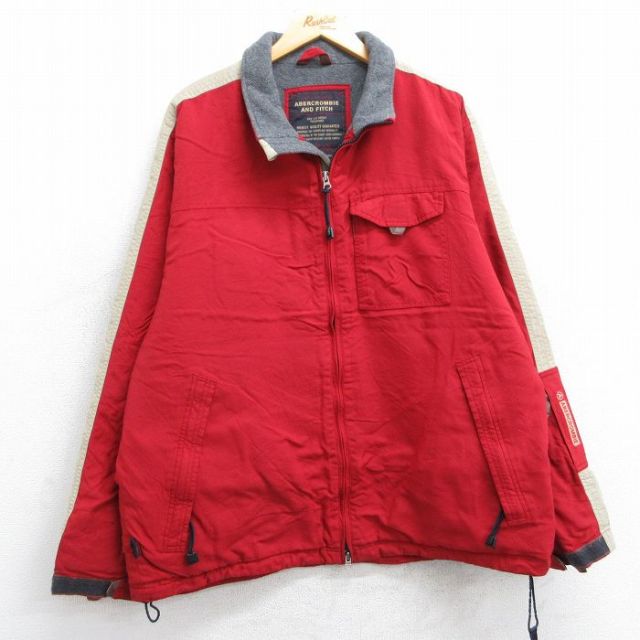 【50%OFF】XL★古着 アバクロンビー Abercrombie&fitch 長袖 ナイロン ジャケット メンズ 赤 レッド 内側フリース 25feb21 中古 アウター