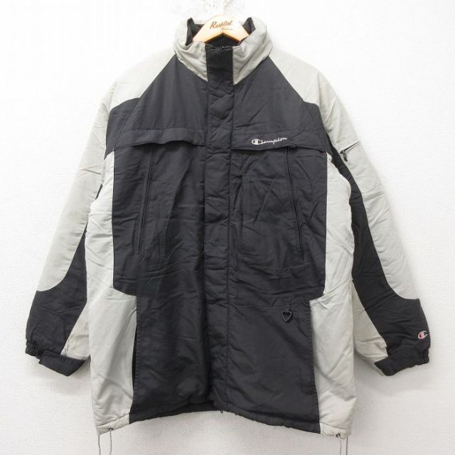 L★古着 チャンピオン champion 長袖 ナイロン ジャケット メンズ 00年代 00s ワンポイントロゴ 濃グレー他 内側フリース 25feb21 中古 アウター