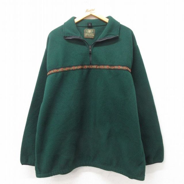 XL★古着 長袖 ハーフジップ フリース ジャケット メンズ 90年代 90s 大きいサイズ USA製 緑 グリーン 25feb25 中古 アウター