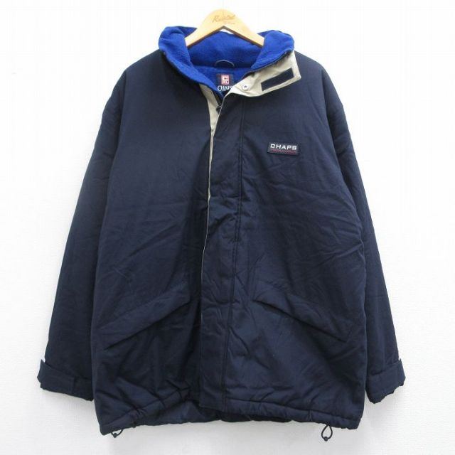 XL★古着 ラルフローレン Ralph Lauren チャップス 長袖 ブランド ナイロン ジャケット メンズ 90年代 90s ワンポイントロゴ 大きいサイズ ロング丈 紺 ネイビー 25feb27 中古 アウター