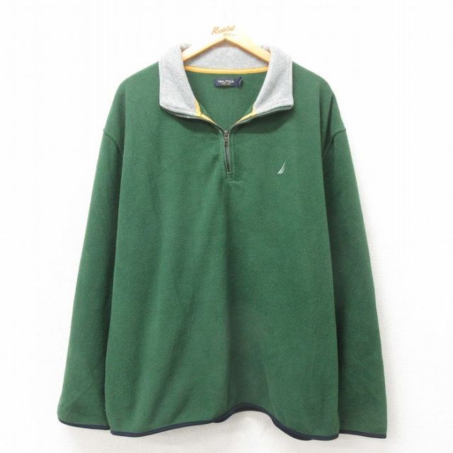 【20%OFF】XL★古着 ノーティカ NAUTICA 長袖 ハーフジップ ブランド フリース ジャケット メンズ ワンポイントロゴ 大きいサイズ 緑 グリーン 25mar10 中古 アウター