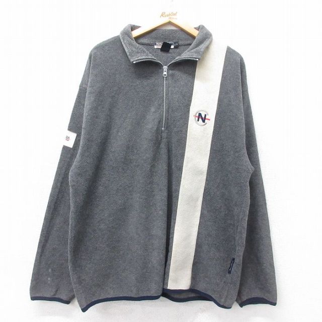 ノーティカ 90s ハーフジップフリースジャケット ワンポイントロゴ グレー L | 古着