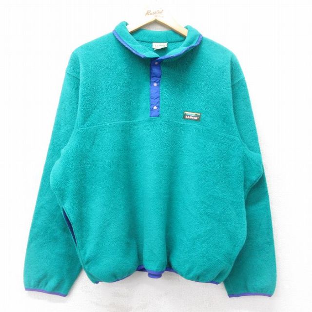 L★古着 エルエルビーン LLBEAN 長袖 フリース ジャケット スナップT メンズ 90年代 90s ワンポイントロゴ USA製 青緑 25sep03 中古 アウター
