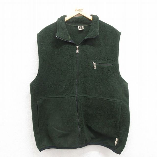 L★古着 ラッセル フリース ベスト メンズ 00年代 00s 濃緑 グリーン 25sep04 中古 アウター