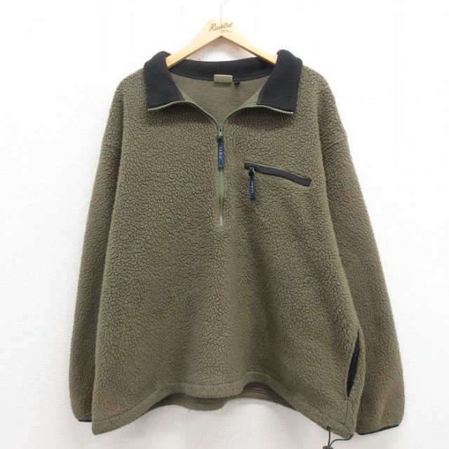 XL★古着 エルエルビーン LLBEAN 長袖 ハーフジップ フリース ジャケット メンズ 90年代 90s 大きいサイズ 緑 グリーン 25sep04 中古 アウター