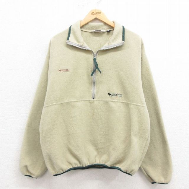 M★古着 コロンビア COLUMBIA 長袖 ハーフジップ フリース ジャケット メンズ 90年代 90s イエローストーン USA製 薄ベージュ カーキ 25sep04 中古 アウター