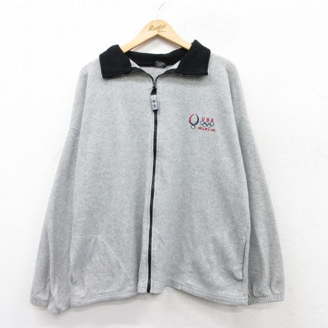 【50%OFF】XL★古着 長袖 フリース ジャケット メンズ 00年代 00s 北京オリンピック USA製 薄グレー 霜降り 25sep13 中古 アウター