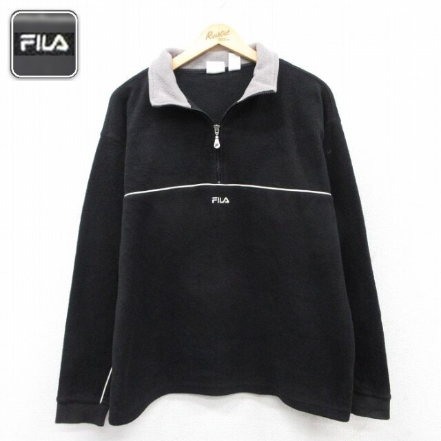 【50%OFF】フィラ 長袖ハーフジップフリースジャケット ワンポイントロゴ ブラック L | 古着