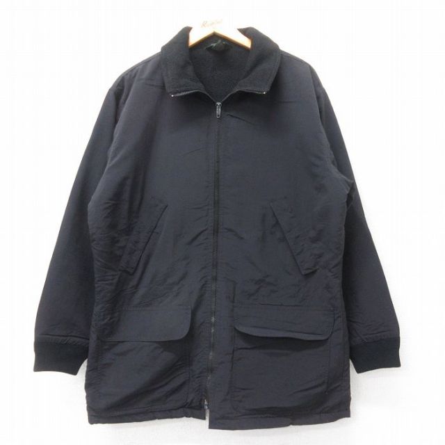 XL★古着 ジェイクルー J.CREW 長袖 フリース ジャケット メンズ 90年代 90s ロング丈 USA製 黒 ブラック 内側フリース 【spe】 25sep17 中古 アウター