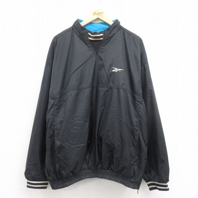 XL★古着 リーボック REEBOK 長袖 ナイロン ジャケット メンズ ワンポイントロゴ リバーシブル 黒他 ブラック 25sep24 中古 アウター