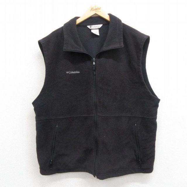 XL★古着 コロンビア COLUMBIA フリース ベスト メンズ 00年代 00s ワンポイントロゴ 黒 ブラック 25sep24 中古 アウター