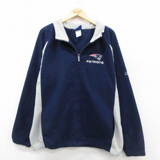 XL★古着 リーボック REEBOK 長袖 フリース ジャケット メンズ 00年代 00s NFL ニューイングランドペイトリオッツ ラグラン 濃紺 ネイビー アメフト スーパーボウル 25sep25 中古 アウター