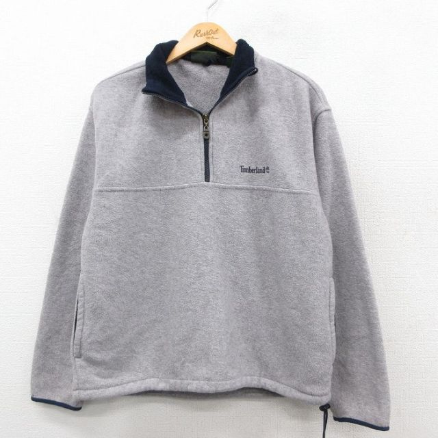 M★古着 ティンバーランド 長袖 ハーフジップ フリース ジャケット メンズ 00年代 00s ワンポイントロゴ グレー 【spe】 25sep25 中古 アウター