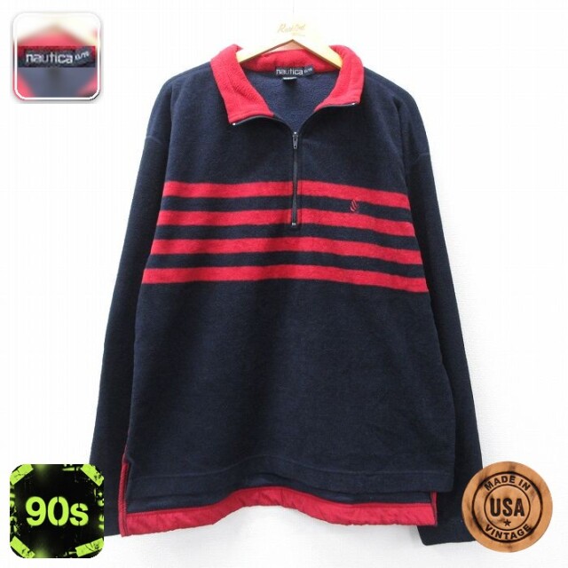 ノーティカ 90s ハーフジップフリースジャケット ワンポイントロゴ ネイビー XL | 古着