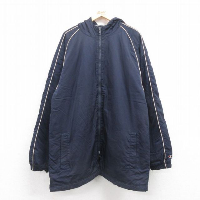 XL★古着 チャンピオン champion 長袖 ナイロン ジャケット パーカー メンズ 00年代 00s ラグラン 紺他 ネイビー 25sep26 中古 アウター