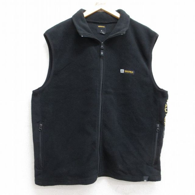 L★古着 ノーティカ NAUTICA フリース ベスト メンズ 90年代 90s ワンポイントロゴ COMPETITION USA製 黒 ブラック 25sep26 中古 アウター