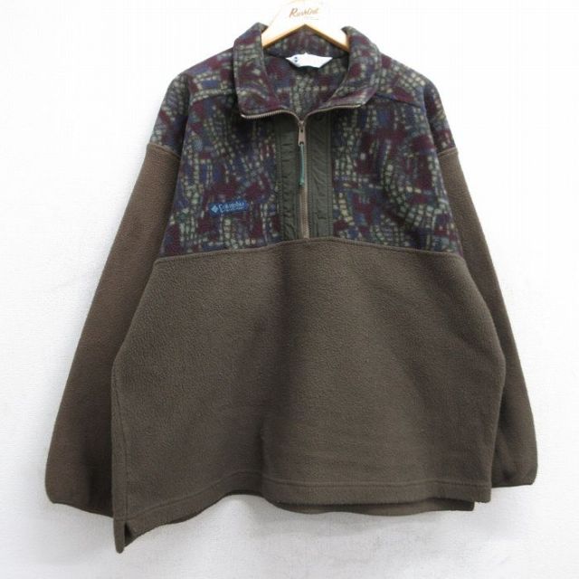 XL★古着 コロンビア COLUMBIA 長袖 ハーフジップ フリース ジャケット メンズ 90年代 90s ワンポイントロゴ USA製 濃緑 グリーン 【spe】 25sep26 中古 アウター