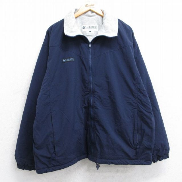 XL★古着 コロンビア COLUMBIA 長袖 ナイロン ジャケット メンズ 00年代 00s ワンポイントロゴ 紺 ネイビー 内側フリース 25sep26 中古 アウター