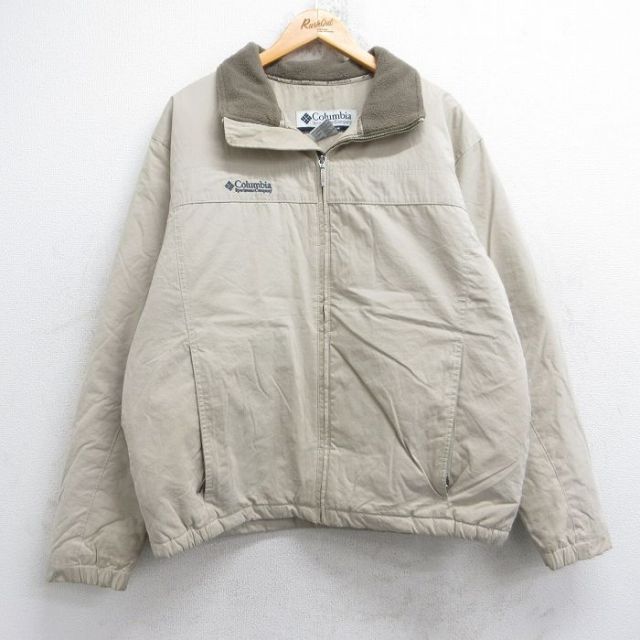 XL★古着 コロンビア COLUMBIA 長袖 ジャケット メンズ 00年代 00s ワンポイントロゴ ベージュ カーキ 内側フリース 25sep27 中古 アウター
