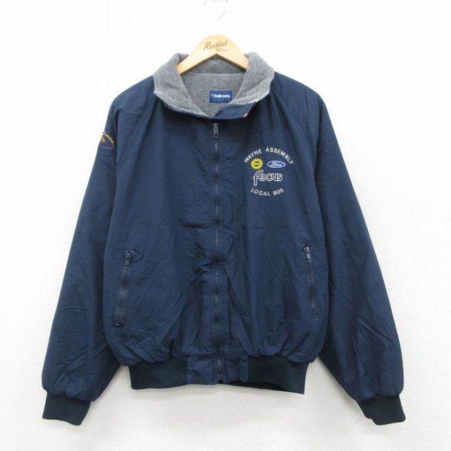 L★古着 ホロウェイ 長袖 ナイロン ジャケット メンズ 90年代 90s focus フォード Ford ラグラン USA製 紺 ネイビー 内側フリース 25sep29 中古 アウター