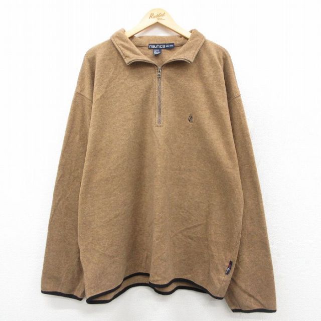XL★古着 ノーティカ NAUTICA 長袖 ブランド ハーフジップ フリース ジャケット メンズ 90年代 90s ワンポイントロゴ USA製 茶 ブラウン 25sep29 中古 アウター
