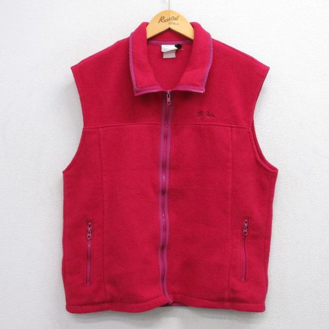 L★古着 エルエルビーン LLBEAN フリース ベスト メンズ 90年代 90s ワンポイントロゴ 濃ピンク 25sep29 中古 アウター