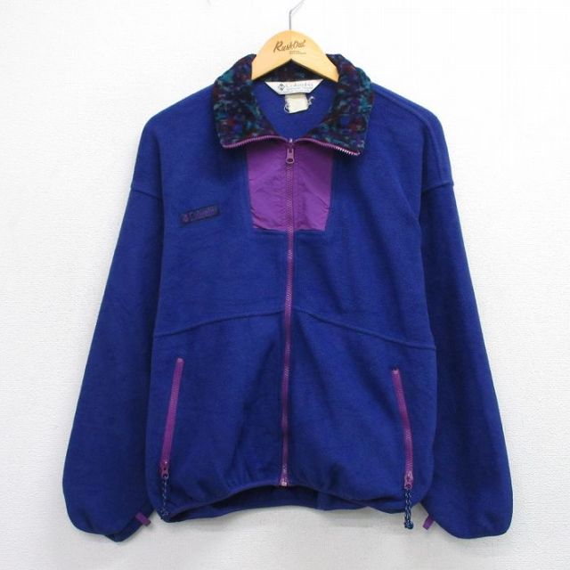 L★古着 コロンビア COLUMBIA 長袖 フリース ジャケット メンズ 90年代 90s ワンポイントロゴ 青他 ブルー 25sep29 中古 アウター
