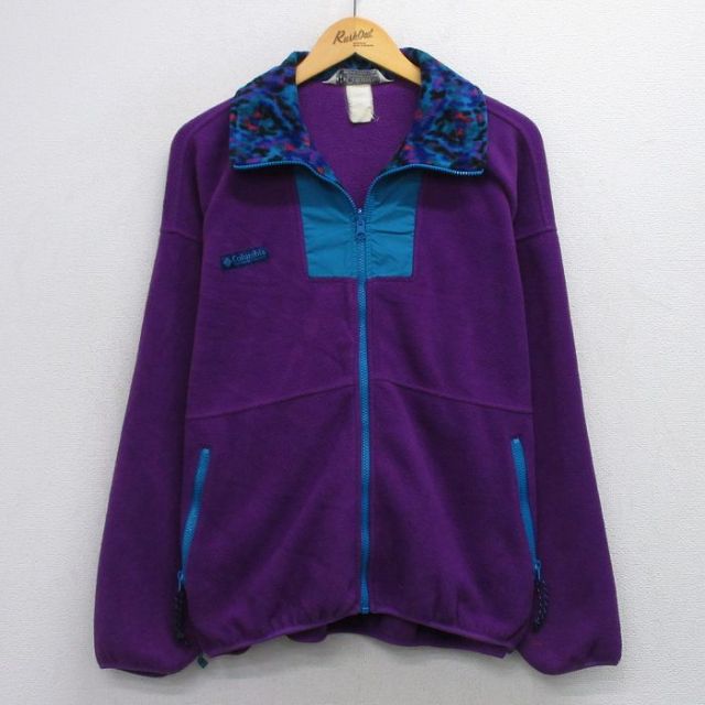 XL★古着 コロンビア COLUMBIA 長袖 フリース ジャケット メンズ 90年代 90s ワンポイントロゴ 紫他 パープル 25sep29 中古 アウター