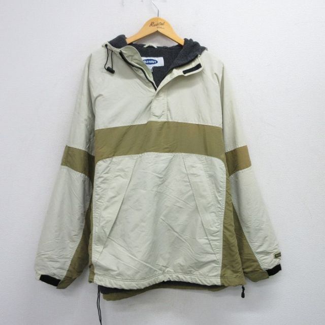 XL★古着 オールドネイビー OLD NAVY 長袖 ハーフジップ ナイロン ジャケット メンズ 00年代 00s ツートンカラー 大きいサイズ ベージュ他 カーキ 内側フリース 25sep29 中古 アウター